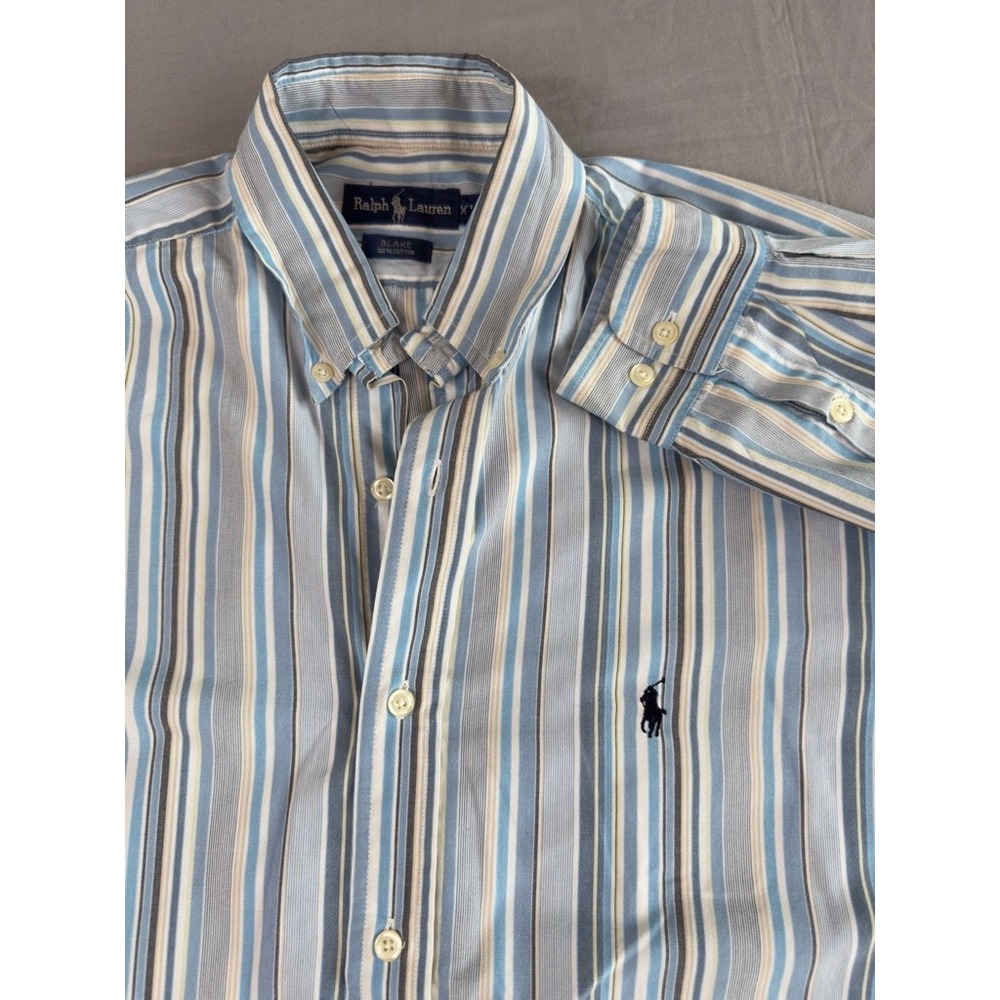Ralph Lauren Shirt Mens XL Blue Gray Striped Blake‎ Cotton Long Sleeve Pony
